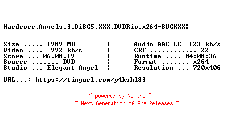 NFO for the release Hardcore.Angels.3.DiSC5.XXX.DVDRip.x264-SUCKXXX by SUCKXXX