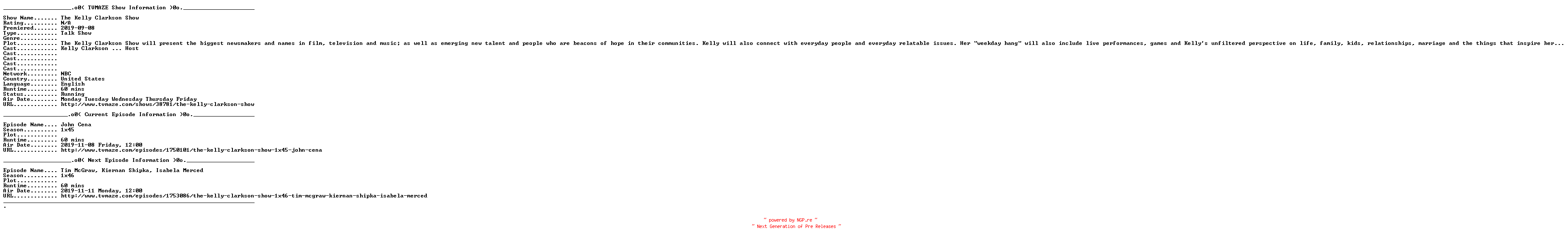 NFO for the release The.Kelly.Clarkson.Show.2019.11.14.Nick.Jonas.WEB.x264-XLF by XLF