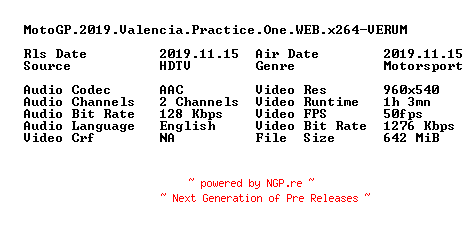 NFO for the release MotoGP.2019.Valencia.Practice.One.WEB.x264-VERUM by VERUM