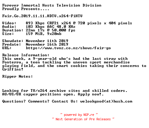 NFO for the release Fair.Go.2019.11.11.HDTV.x264-FiHTV by FiHTV