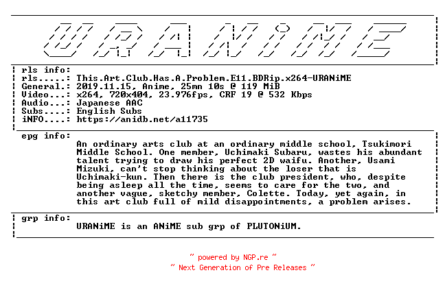 NFO for the release This.Art.Club.Has.A.Problem.E11.BDRip.x264-URANiME by URANiME