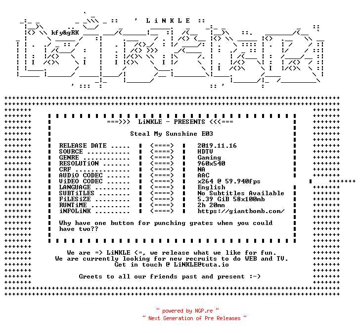 NFO for the release Steal.My.Sunshine.E03.WEB.x264-LiNKLE by LiNKLE