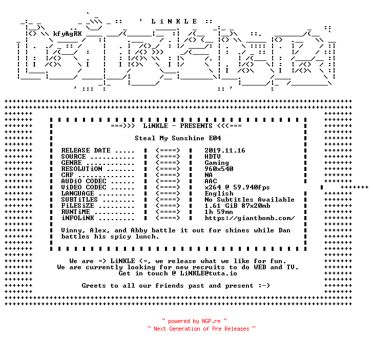 NFO for the release Steal.My.Sunshine.E04.WEB.x264-LiNKLE by LiNKLE