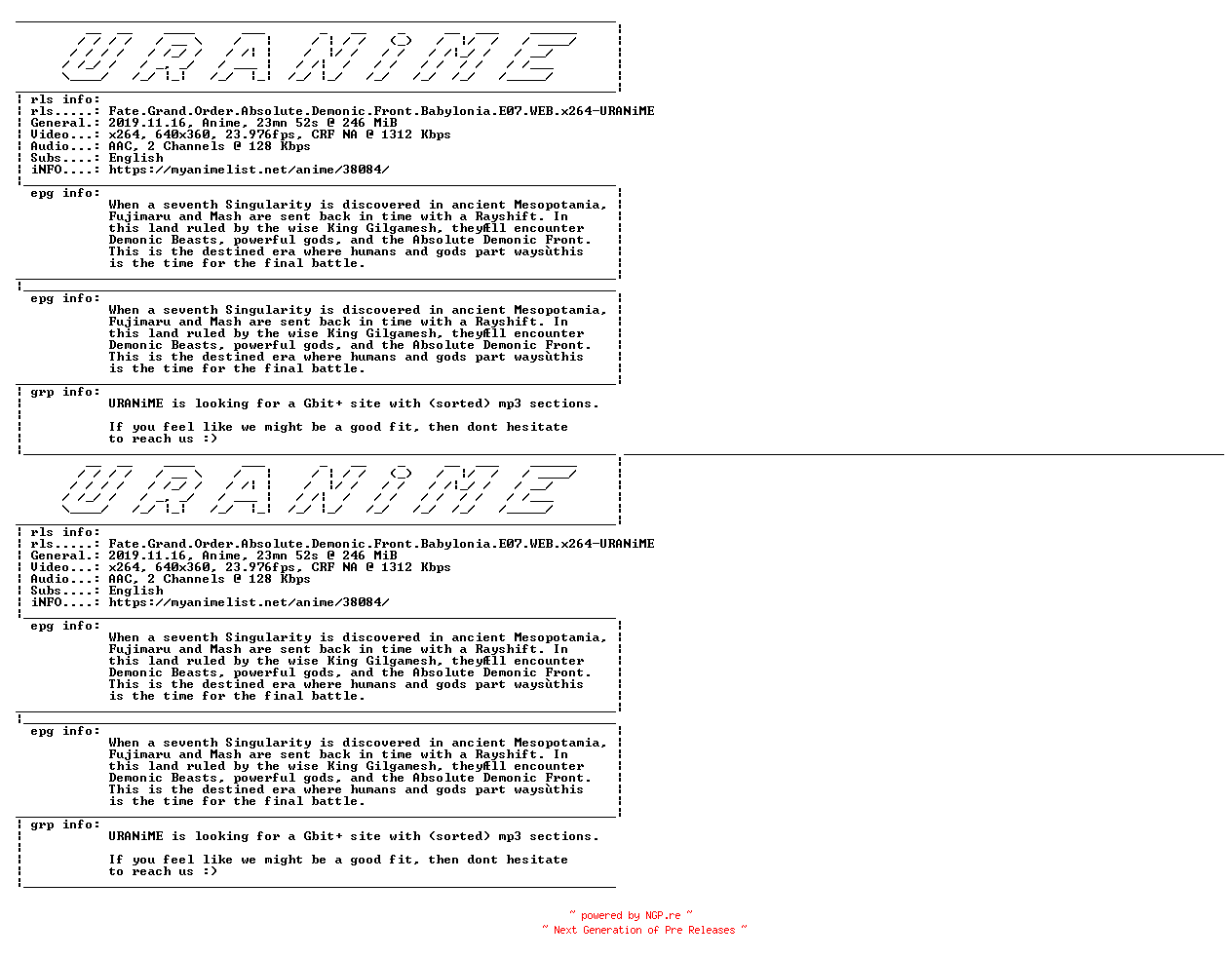NFO for the release Fate.Grand.Order.Absolute.Demonic.Front.Babylonia.E07.WEB.x264-URANiME by URANiME