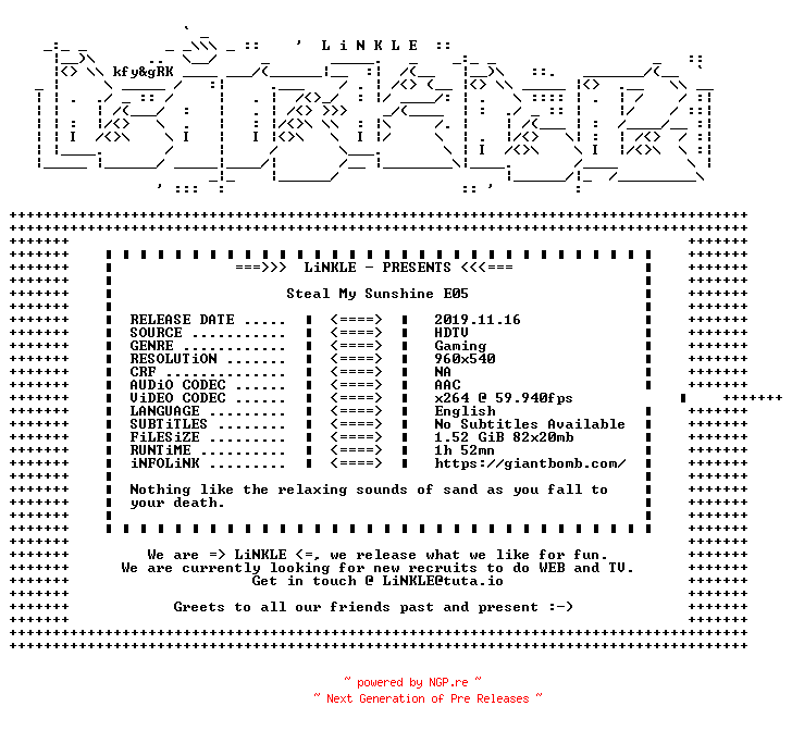 NFO for the release Steal.My.Sunshine.E05.WEB.x264-LiNKLE by LiNKLE