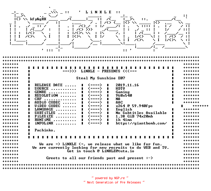 NFO for the release Steal.My.Sunshine.E07.WEB.x264-LiNKLE by LiNKLE