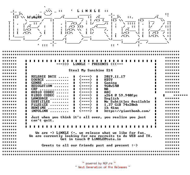 NFO for the release Steal.My.Sunshine.E14.WEB.x264-LiNKLE by LiNKLE