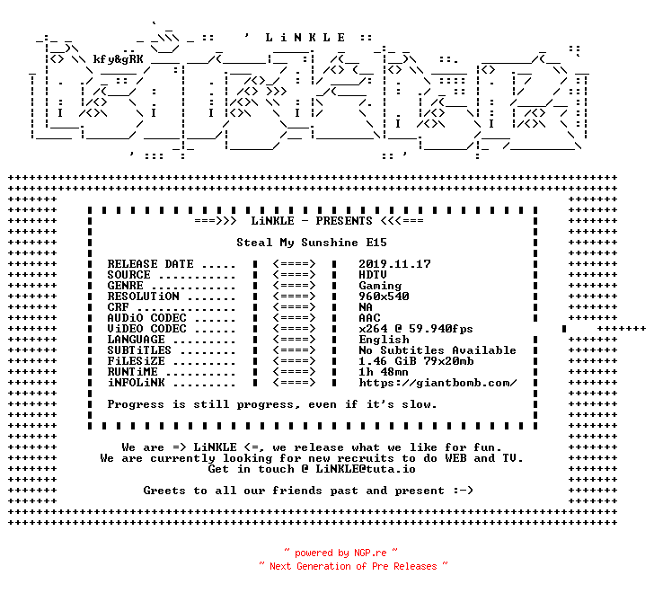 NFO for the release Steal.My.Sunshine.E15.WEB.x264-LiNKLE by LiNKLE