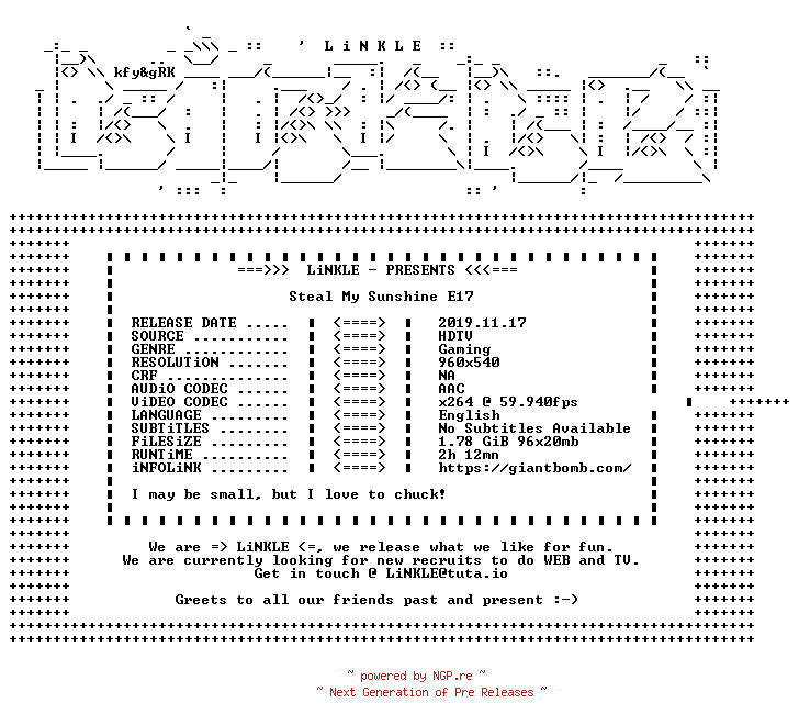 NFO for the release Steal.My.Sunshine.E17.WEB.x264-LiNKLE by LiNKLE