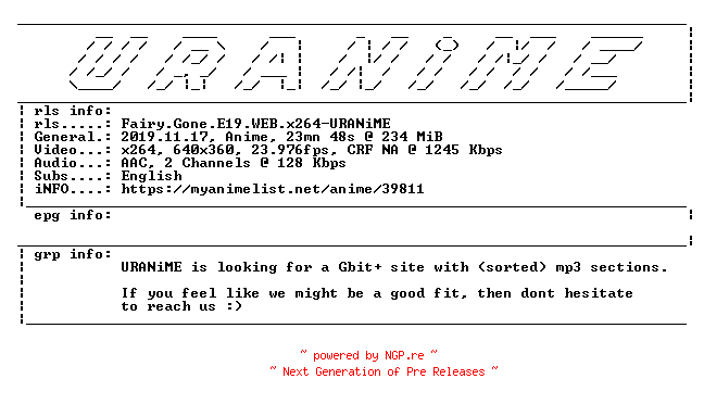 NFO for the release Fairy.Gone.E19.WEB.x264-URANiME by URANiME