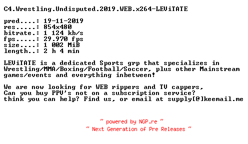 NFO for the release C4.Wrestling.Undisputed.2019.WEB.x264-LEViTATE by LEViTATE