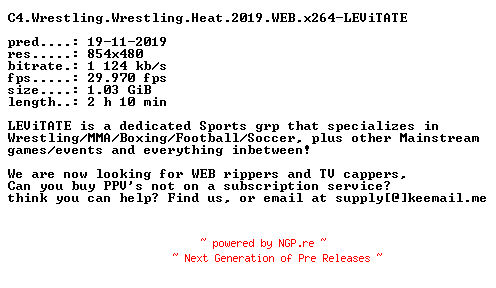 NFO for the release C4.Wrestling.Wrestling.Heat.2019.WEB.x264-LEViTATE by LEViTATE