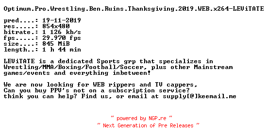 NFO for the release Optimum.Pro.Wrestling.Ben.Ruins.Thanksgiving.2019.WEB.x264-LEViTATE by LEViTATE