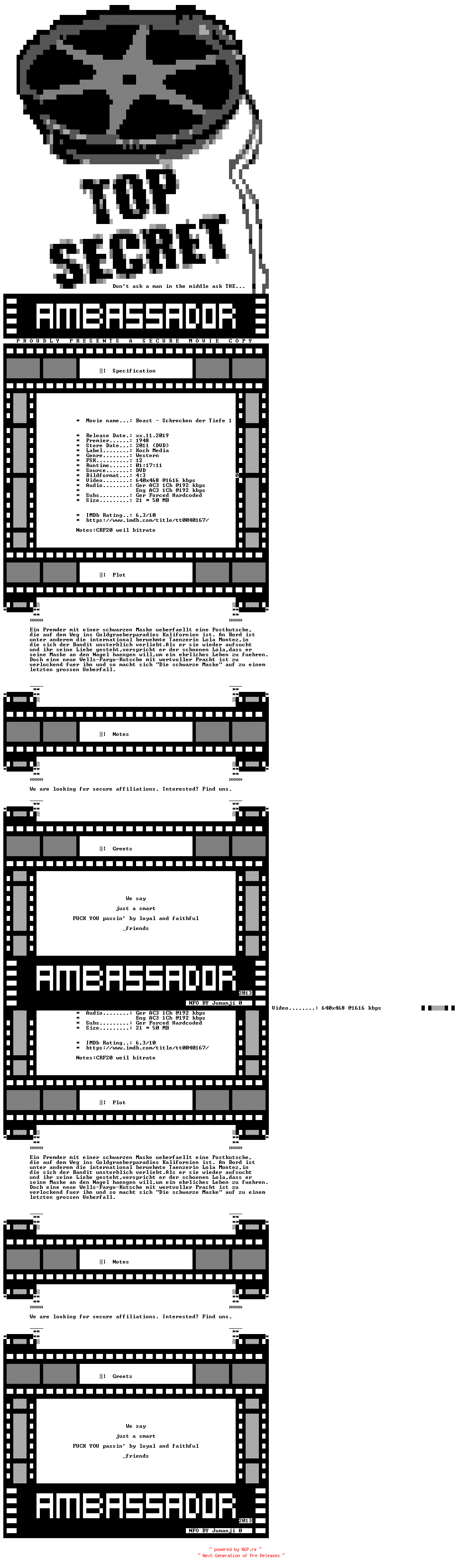 NFO for the release Die.schwarze.Maske.GERMAN.1948.DL.DVDRIP.X264-AMBASSADOR by AMBASSADOR