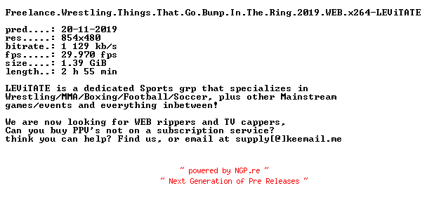 NFO for the release Freelance.Wrestling.Things.That.Go.Bump.In.The.Ring.2019.WEB.x264-LEViTATE by LEViTATE