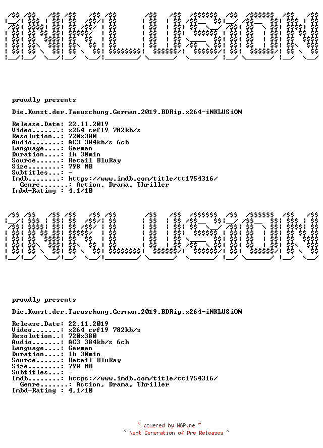 NFO for the release Die.Kunst.der.Taeuschung.German.2019.BDRip.x264-iNKLUSiON by iNKLUSiON