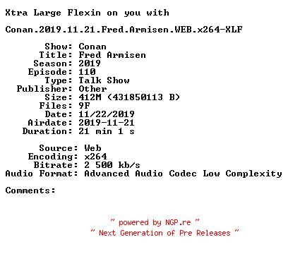 NFO for the release Conan.2019.11.21.Fred.Armisen.WEB.x264-XLF by XLF