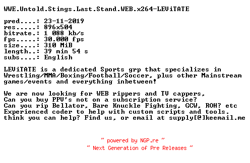 NFO for the release WWE.Untold.Stings.Last.Stand.WEB.x264-LEViTATE by LEViTATE