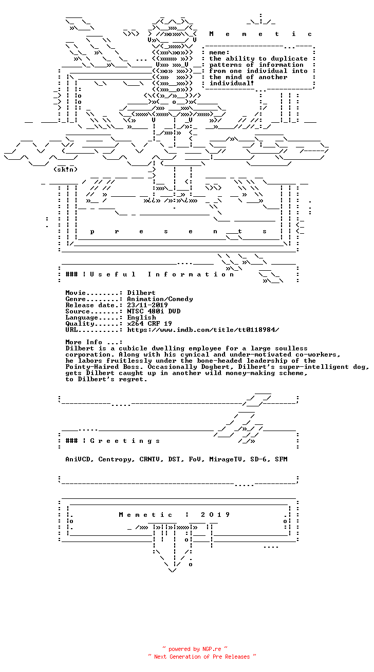 NFO for the release Dilbert.S01.E11.DVDRip.x264.iNTERNAL-MEMETiC by MEMETiC
