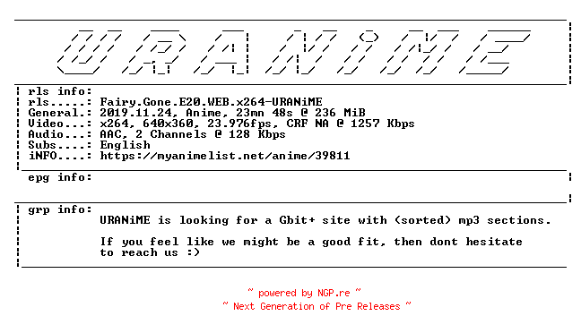 NFO for the release Fairy.Gone.E20.WEB.x264-URANiME by URANiME