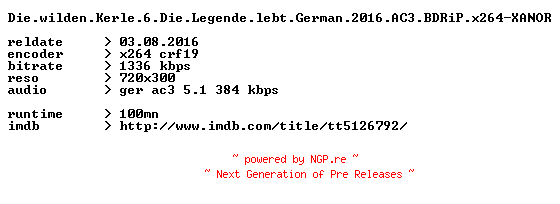 NFO for the release Die.wilden.Kerle.6.Die.Legende.lebt.German.2016.AC3.BDRiP.x264-XANOR by XANOR
