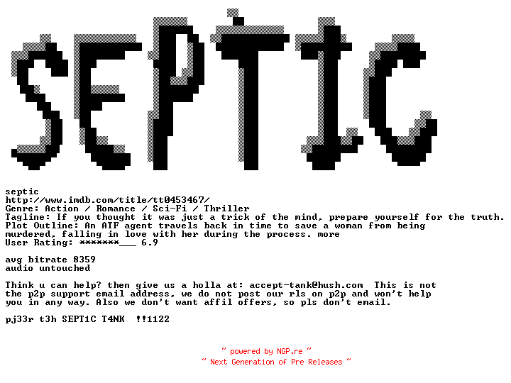 NFO for the release Deja.Vu.720p.DVD9.BluRay.x264-SEPTiC by SEPTiC