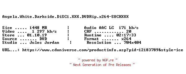 NFO for the release Angela.White.Darkside.DiSC1.XXX.DVDRip.x264-SUCKXXX by SUCKXXX