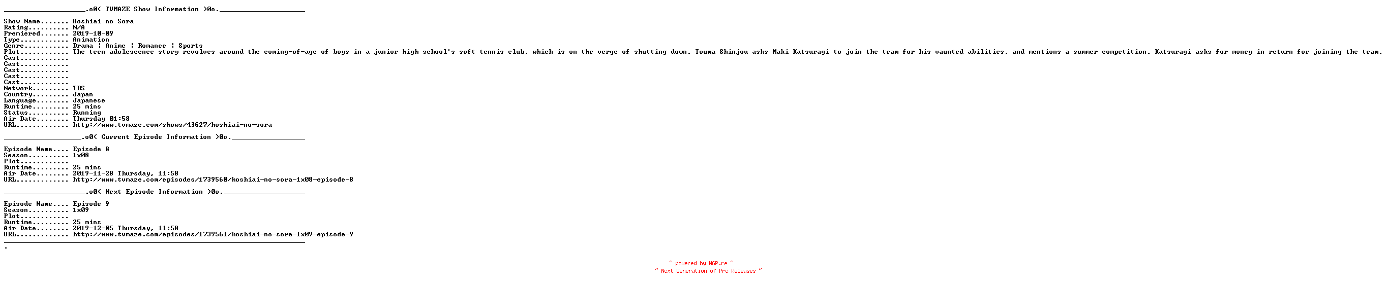 NFO for the release Stars.Align.E08.WEB.x264-URANiME by URANiME