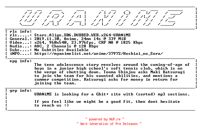 NFO for the release Stars.Align.E06.DUBBED.WEB.x264-URANiME by URANiME