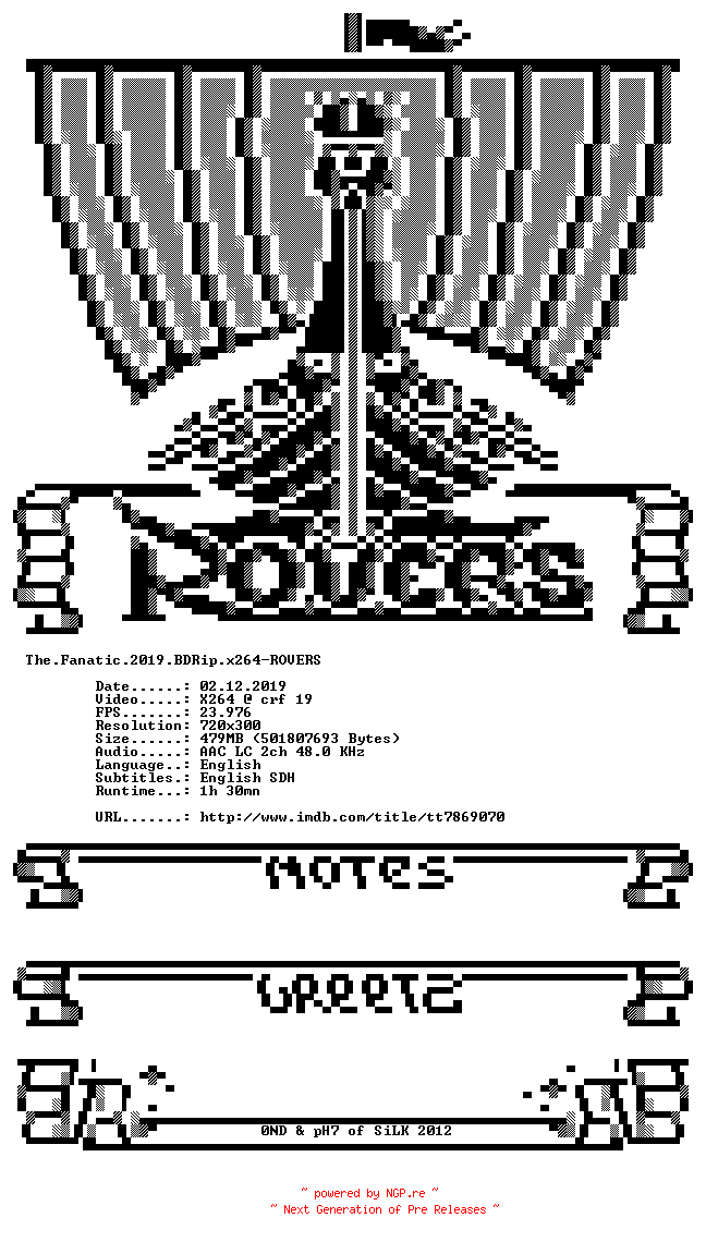 NFO for the release The.Fanatic.2019.BDRip.x264-ROVERS by ROVERS