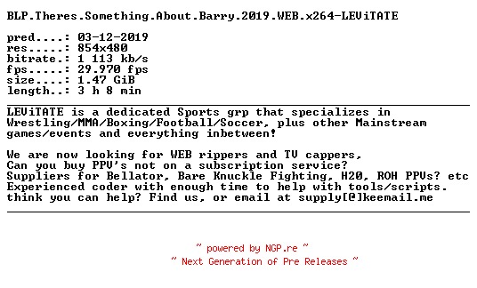 NFO for the release BLP.Theres.Something.About.Barry.2019.WEB.x264-LEViTATE by LEViTATE