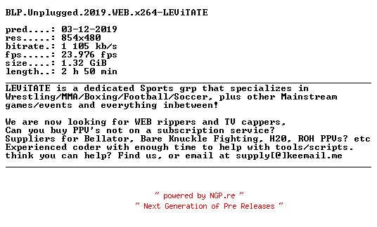 NFO for the release BLP.Unplugged.2019.WEB.x264-LEViTATE by LEViTATE