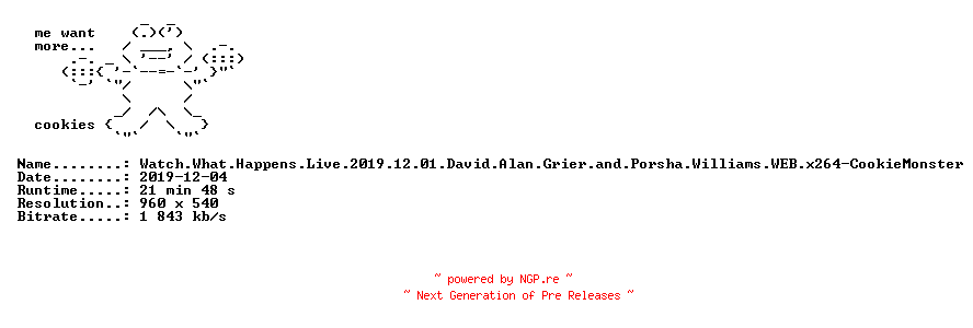 NFO for the release Watch.What.Happens.Live.2019.12.01.David.Alan.Grier.and.Porsha.Williams.WEB.x264-CookieMonster by CookieMonster