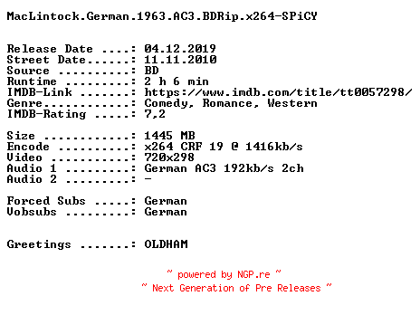 NFO for the release MacLintock.German.1963.AC3.BDRip.x264-SPiCY by SPiCY