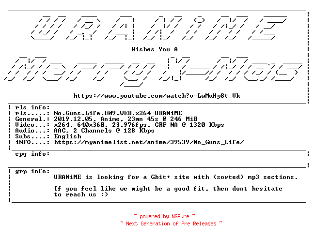 NFO for the release No.Guns.Life.E09.WEB.x264-URANiME by URANiME