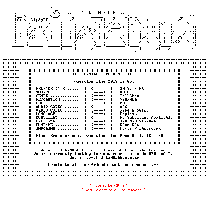 NFO for the release Question.Time.2019.12.05.HDTV.x264-LiNKLE by LiNKLE