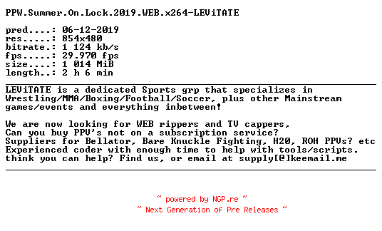 NFO for the release PPW.Summer.On.Lock.2019.WEB.x264-LEViTATE by LEViTATE