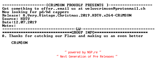 NFO for the release A.Very.Vintage.Christmas.2019.HDTV.x264-CRiMSON by CRiMSON