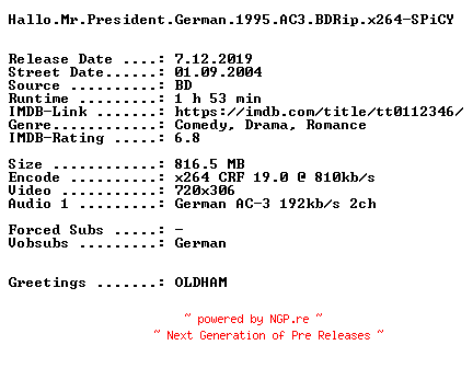 NFO for the release Hallo.Mr.President.German.1995.AC3.BDRip.x264-SPiCY by SPiCY