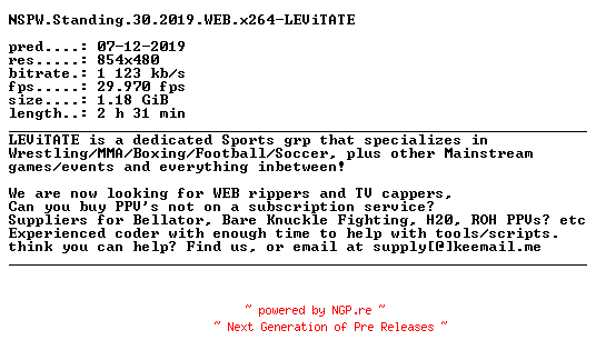 NFO for the release NSPW.Standing.30.2019.WEB.x264-LEViTATE by LEViTATE