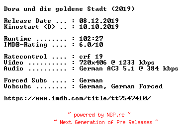 NFO for the release Dora.und.die.goldene.Stadt.German.2019.AC3.BDRip.x264-COiNCiDENCE by COiNCiDENCE