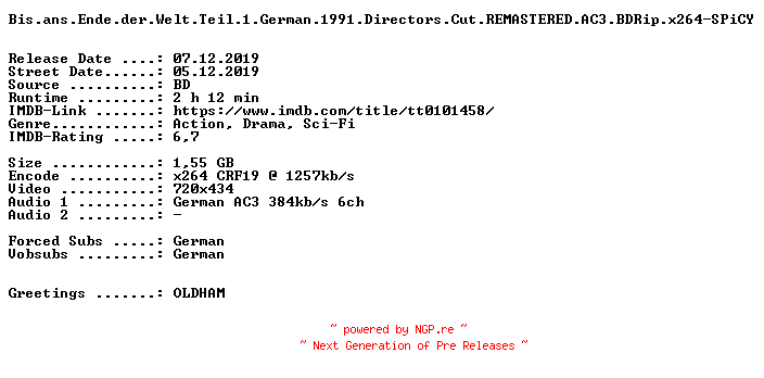 NFO for the release Bis.ans.Ende.der.Welt.Teil.1.German.1991.Directors.Cut.REMASTERED.AC3.BDRip.x264-SPiCY by SPiCY