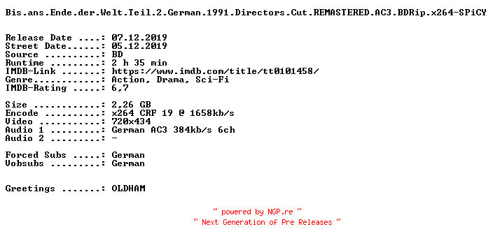 NFO for the release Bis.ans.Ende.der.Welt.Teil.2.German.1991.Directors.Cut.REMASTERED.AC3.BDRip.x264-SPiCY by SPiCY