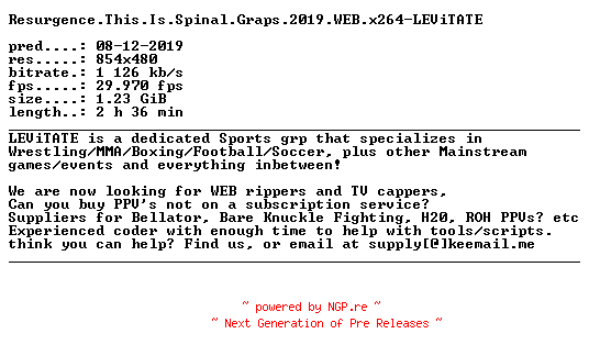 NFO for the release Resurgence.This.Is.Spinal.Graps.2019.WEB.x264-LEViTATE by LEViTATE