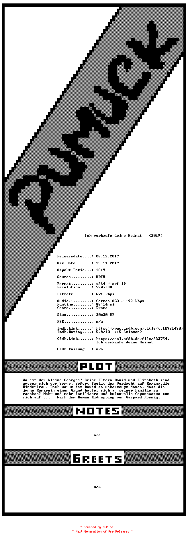 NFO for the release Ich.verkaufe.deine.Heimat.GERMAN.2019.HDTVRip.x264-Pumuck by Pumuck