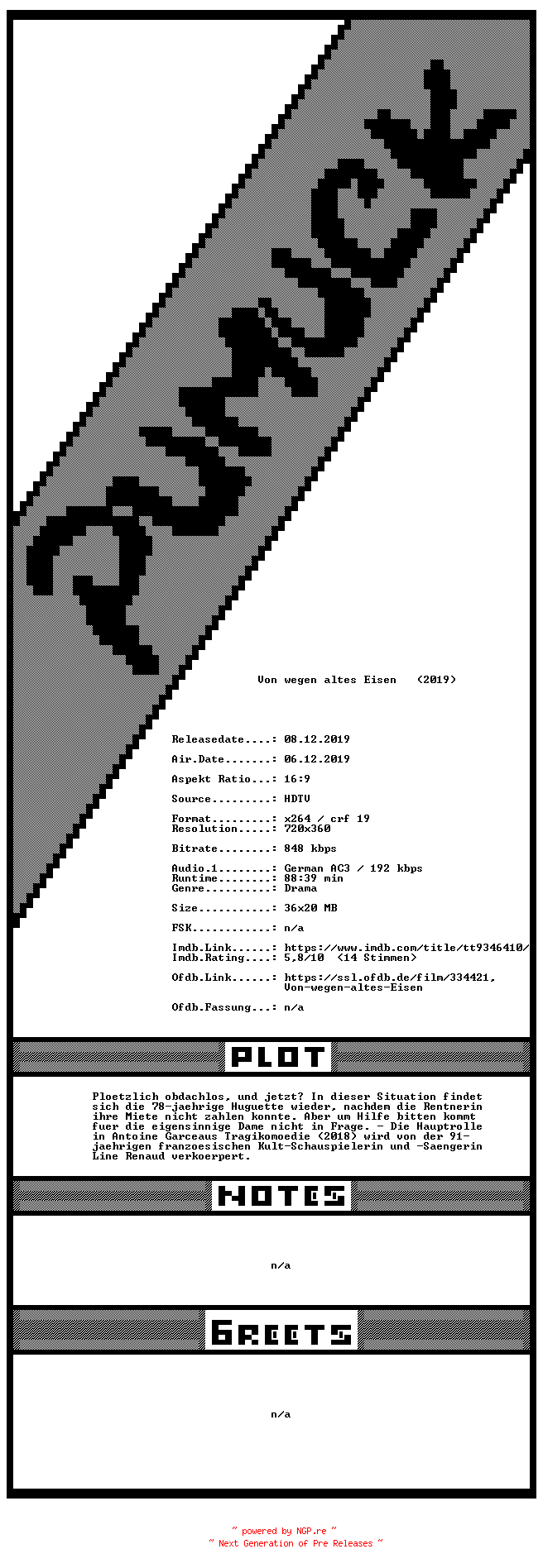 NFO for the release Von.wegen.altes.Eisen.GERMAN.2019.HDTVRip.x264-Pumuck by Pumuck