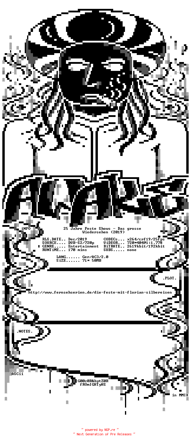 NFO for the release 25.Jahre.Feste.Shows.Das.grosse.Wiedersehen.2019.GERMAN.HDTV.x264-aWake by aWake