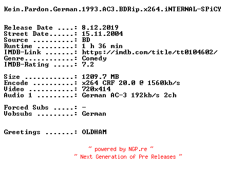 NFO for the release Kein.Pardon.German.1993.AC3.BDRip.x264.iNTERNAL-SPiCY by SPiCY
