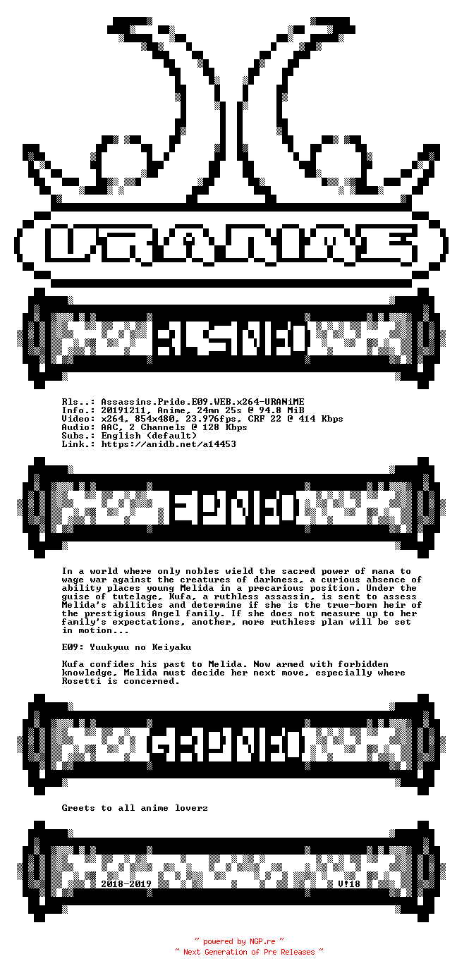 NFO for the release Assassins.Pride.E09.WEB.x264-URANiME by URANiME