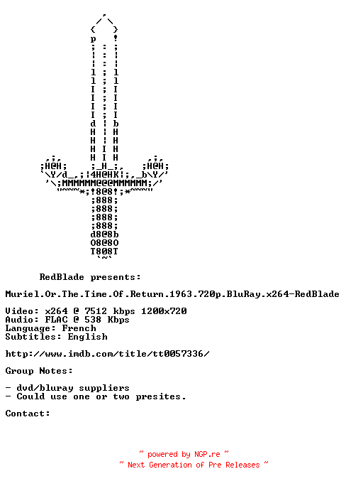 NFO for the release Muriel.Or.The.Time.Of.Return.1963.720p.BluRay.x264-RedBlade by RedBlade